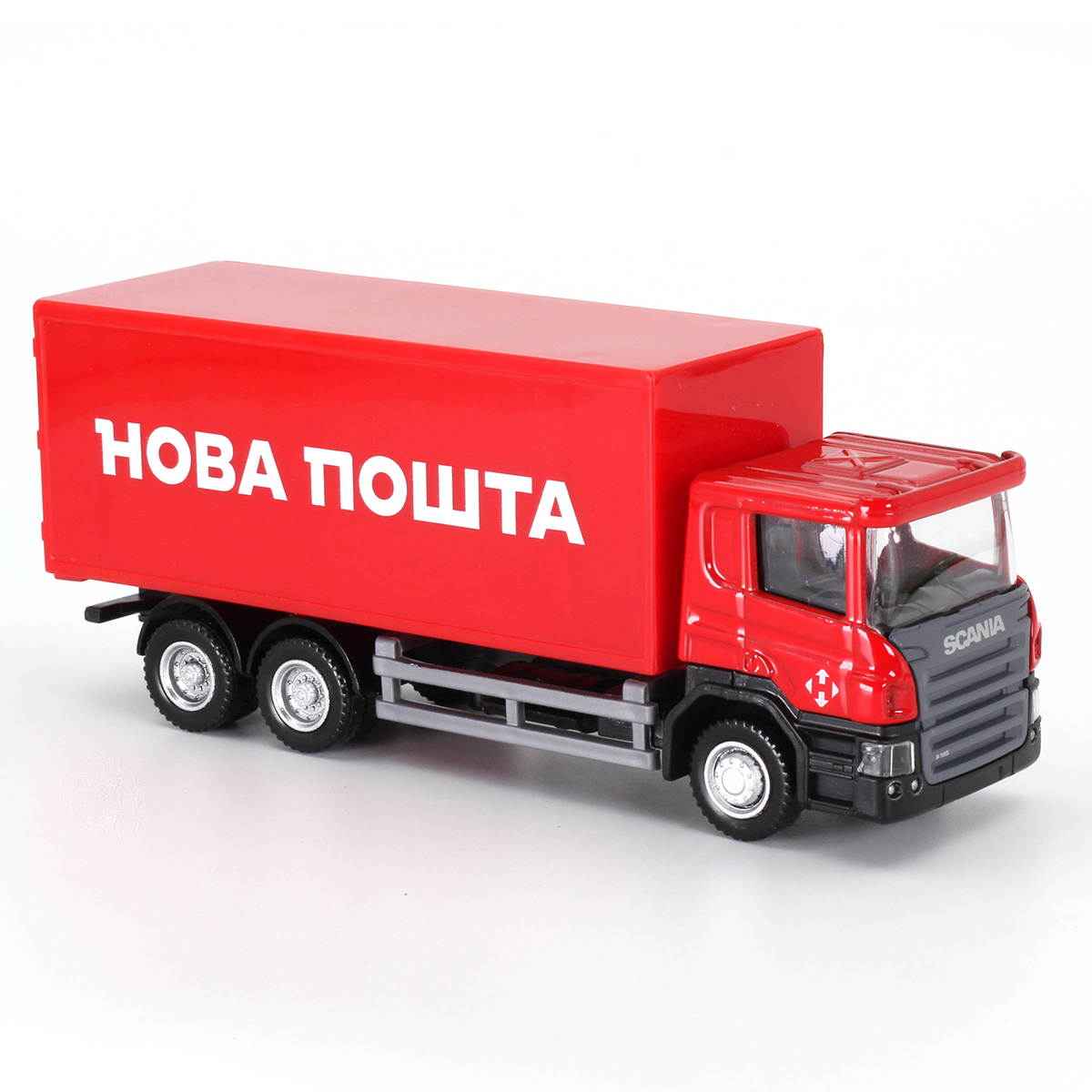 Автомодель вантажівка Techno Drive Scania Нова пошта 1:64 металева — превʼю 15