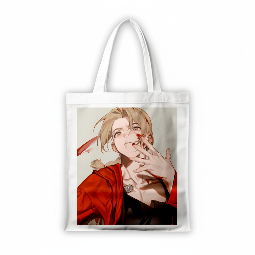 Сумка-шопер Сталевий алхімік (Fullmetal Alchemist) - Едвард Елрік біла з льону (6745) — превʼю 4