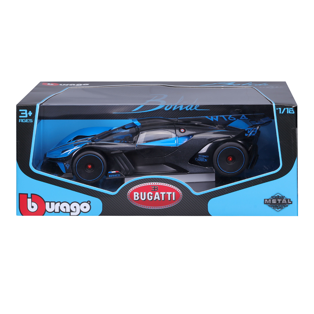 Автомодель Bburago Bugatti Bolide 1:18 металева Чорно-синя — превʼю 17