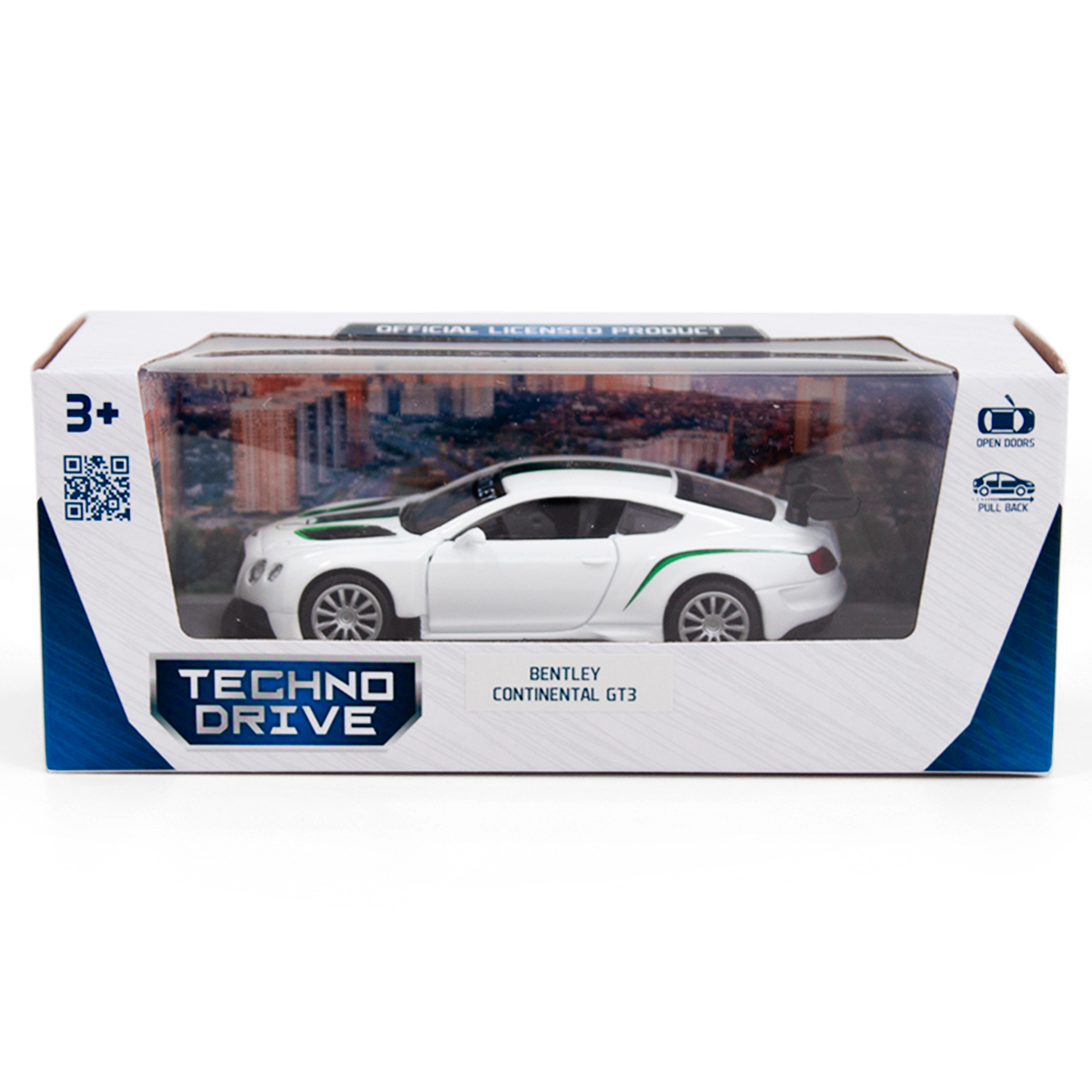 Автомодель Bentley Continental GT3 TechnoDrive металева з функцією pull-back Біла — превʼю 3