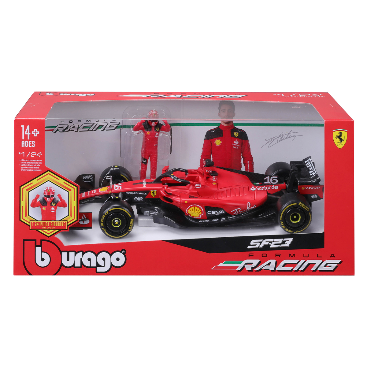 Автомодель Bburago Ferrari SF-23 з фігуркою гонщика 1:24 Червона — превʼю 17