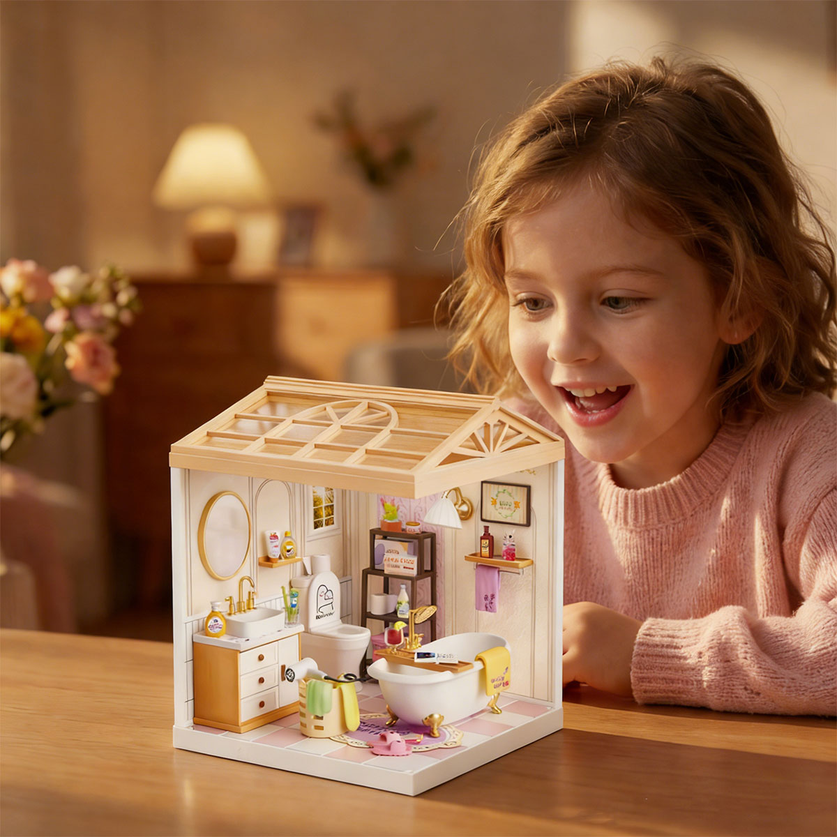 Конструктор-румбокс Mini House Ванна кімната 16,5х16,5х19,5 см з підсвіткою USB — превʼю 8
