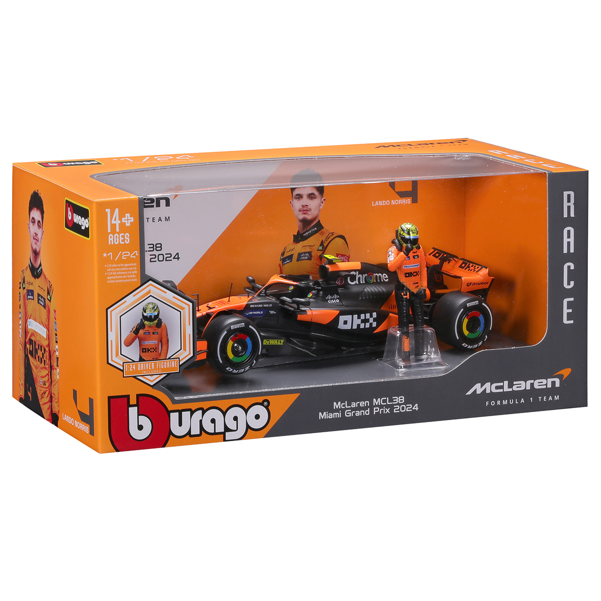 Автомодель Bburago McLaren MCL38 1:24 з фігуркою гонщика — превʼю 21