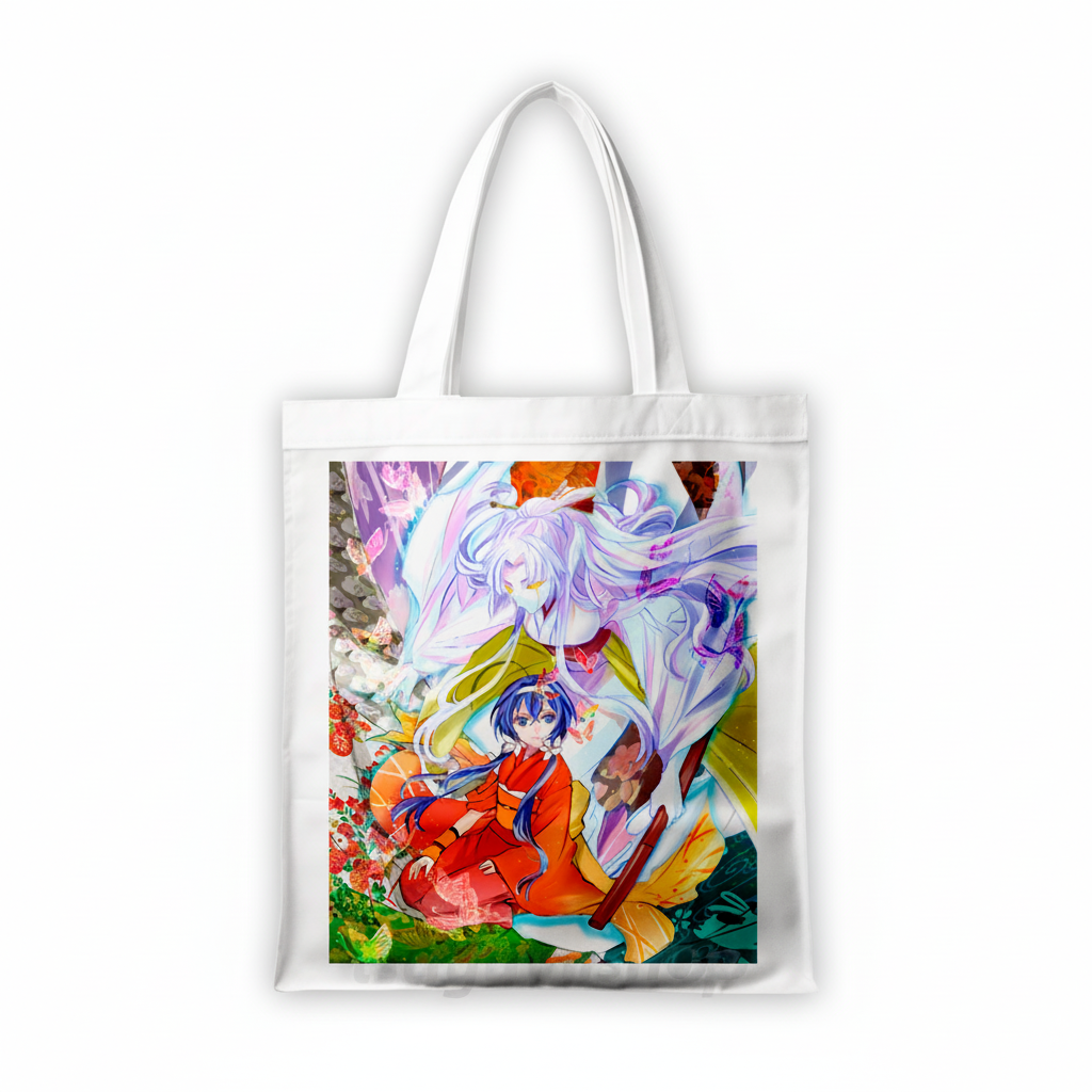 Сумка-шопер Бродячі пси літературні генії Bungou Stray Dogs 39x35 см біла з льону 6775 — превʼю 2