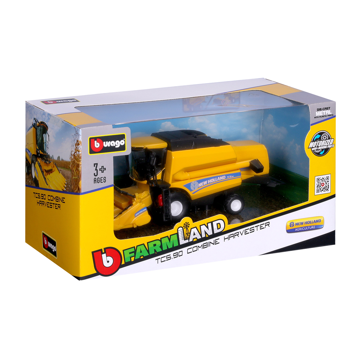 Автомодель Bburago New Holland TC5.90 зернозбиральний комбайн з жаткою 18 см Жовто-чорний — превʼю 18