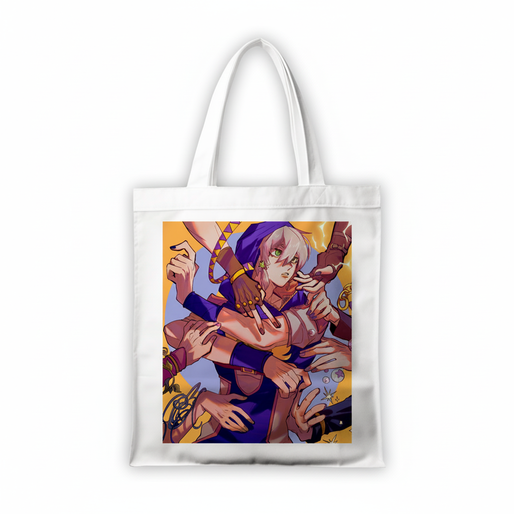 Сумка-шопер Неймовірні пригоди ДжоДжо JoJo s Bizarre Adventure Джодіо Джостар 39x35 см біла з льону 6661 — превʼю 2