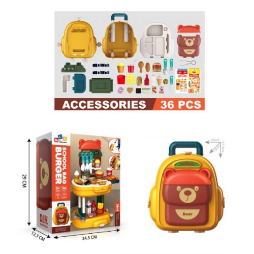 Ігровий набір 3 в 1 Бургер рюкзак-чемодан-столик Hong Chuan Sheng Toys 36 елементів — превʼю 1