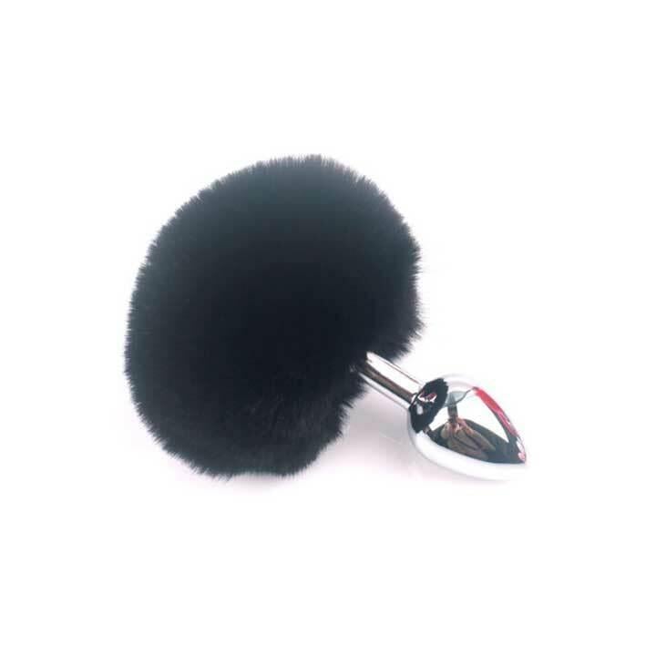 Анальна пробка класична металева з хвостиком 7,5 см BunnyTail Чорна