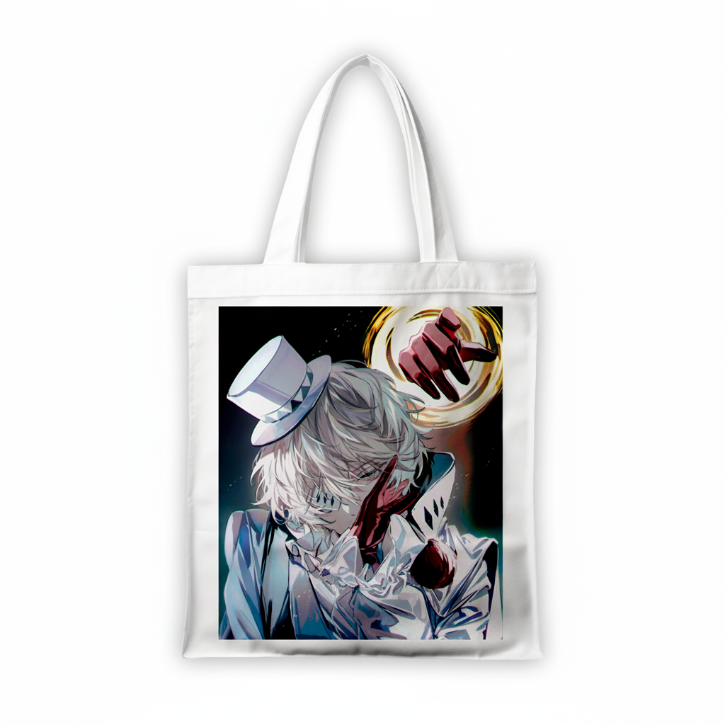 Сумка-шопер Бродячі пси літературні генії Bungou Stray Dogs Микола Гоголь 39x35 см біла з льону 6769 — превʼю 2