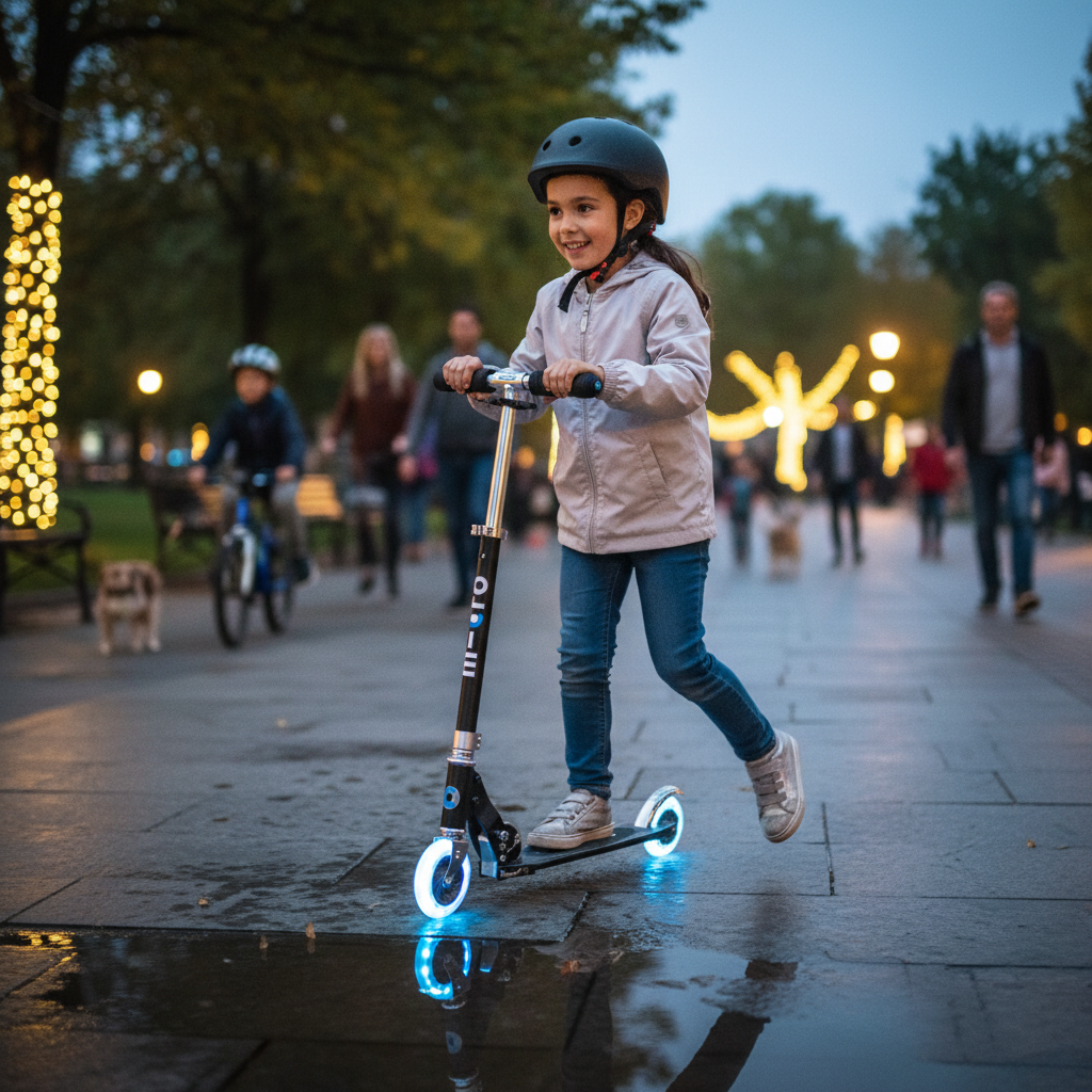 Самокат дитячий складаний MICRO Sprite LED з підсвічуванням коліс Чорний — превʼю 10