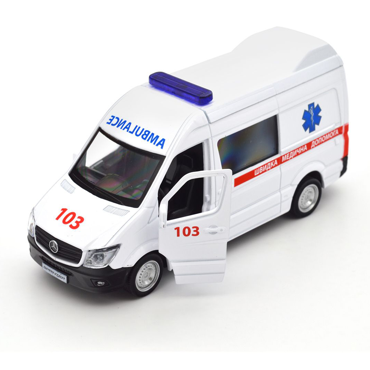 Автомодель TechnoDrive Mercedes-Benz Sprinter Швидка допомога 1:32 металева — превʼю 20