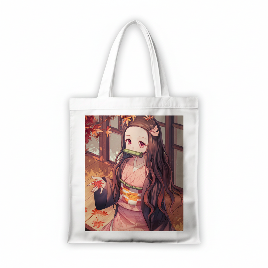 Сумка-шопер Клинок який знищує демонів Demon Slayer: Kimetsu no Yaiba Незуко Камадо 39x35 см біла з льону 6601 — превʼю 2