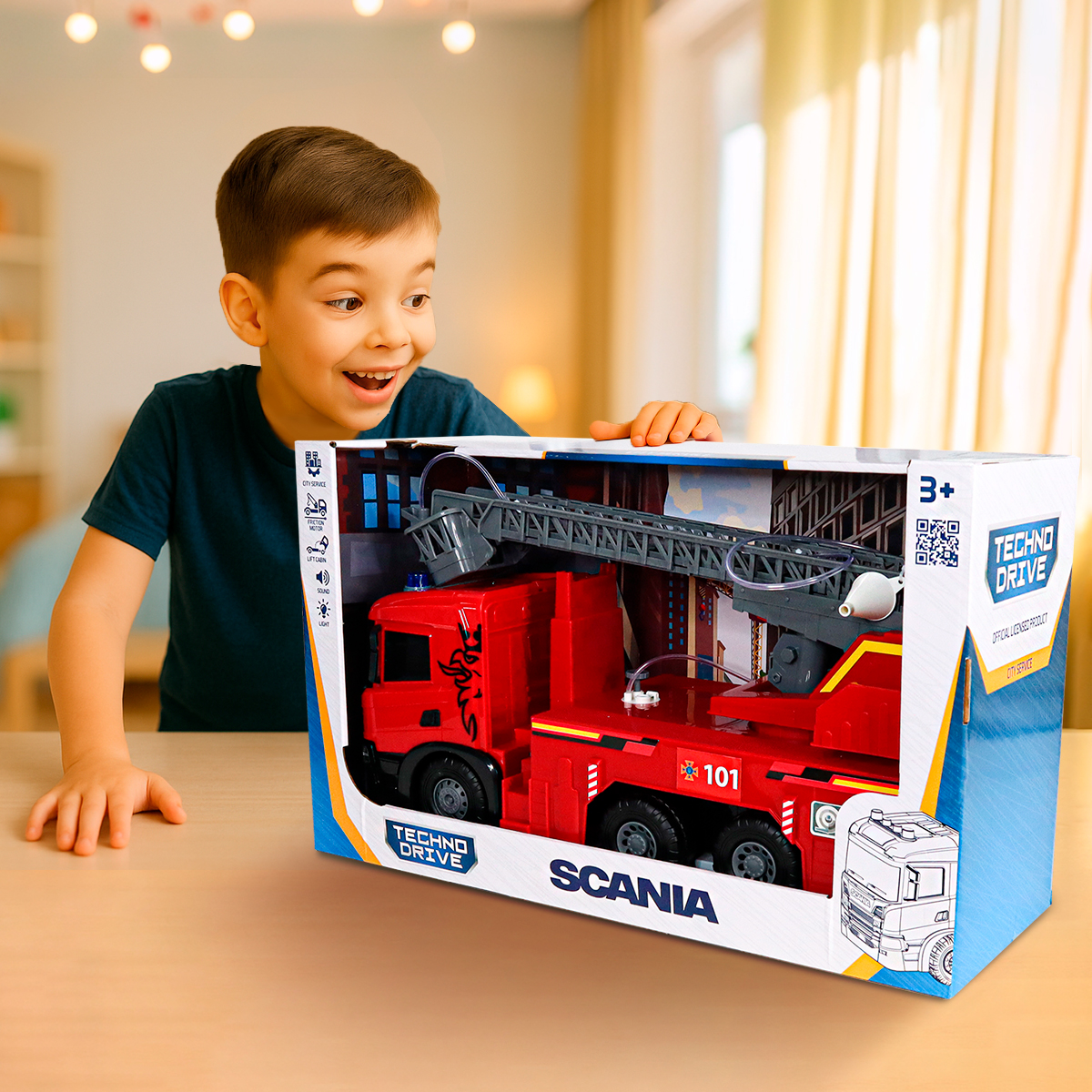 Пожежна машина Techno Drive Super Big Truck Scania 51,5 см зі світлом та звуком — превʼю 16