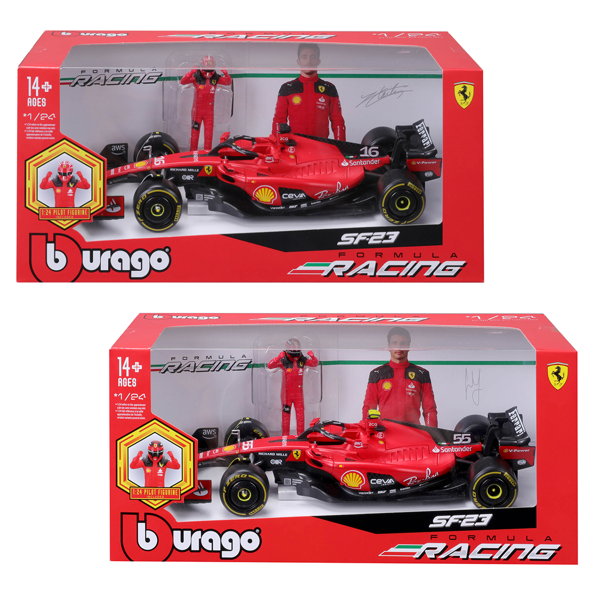 Автомодель Bburago Ferrari SF-23 з фігуркою гонщика 1:24 Червона — превʼю 22