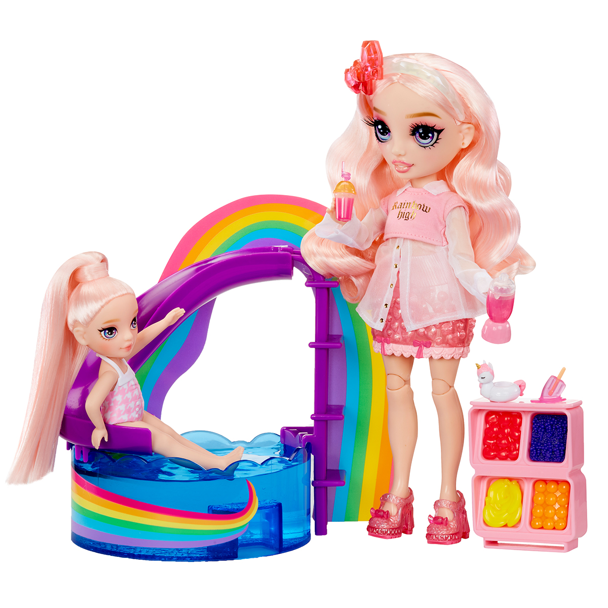 Ігровий набір Rainbow High Littles Веселкове свято в басейні з лялькою Блаш 15 см — превʼю 21