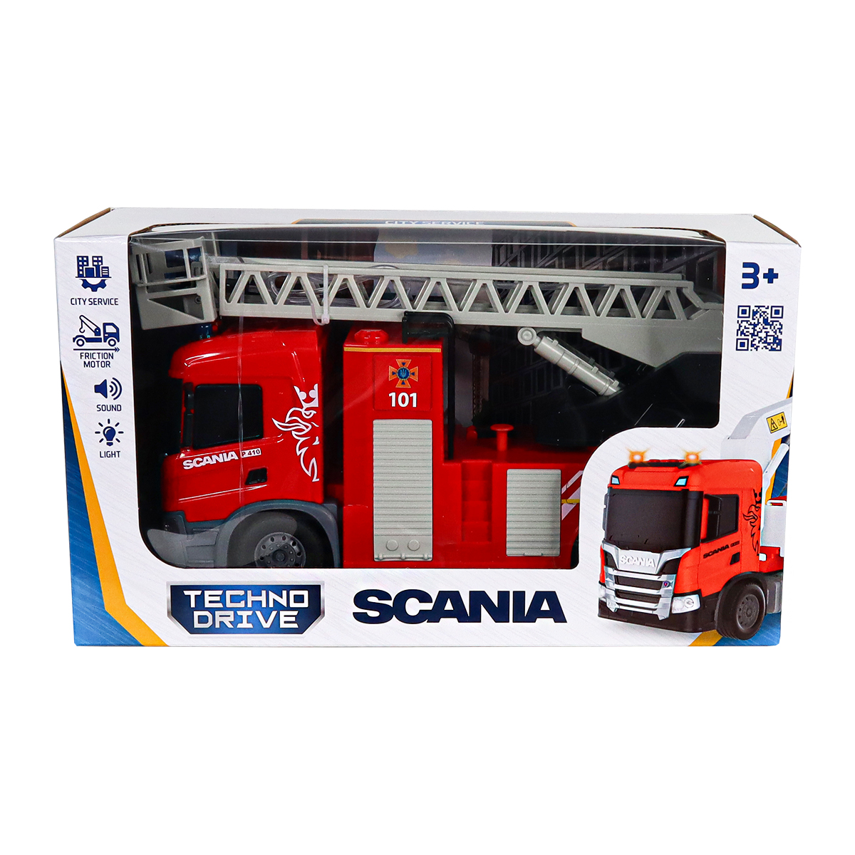 Пожежна машина Scania Techno Drive 31 см зі світлом звуком та функцією води — превʼю 18