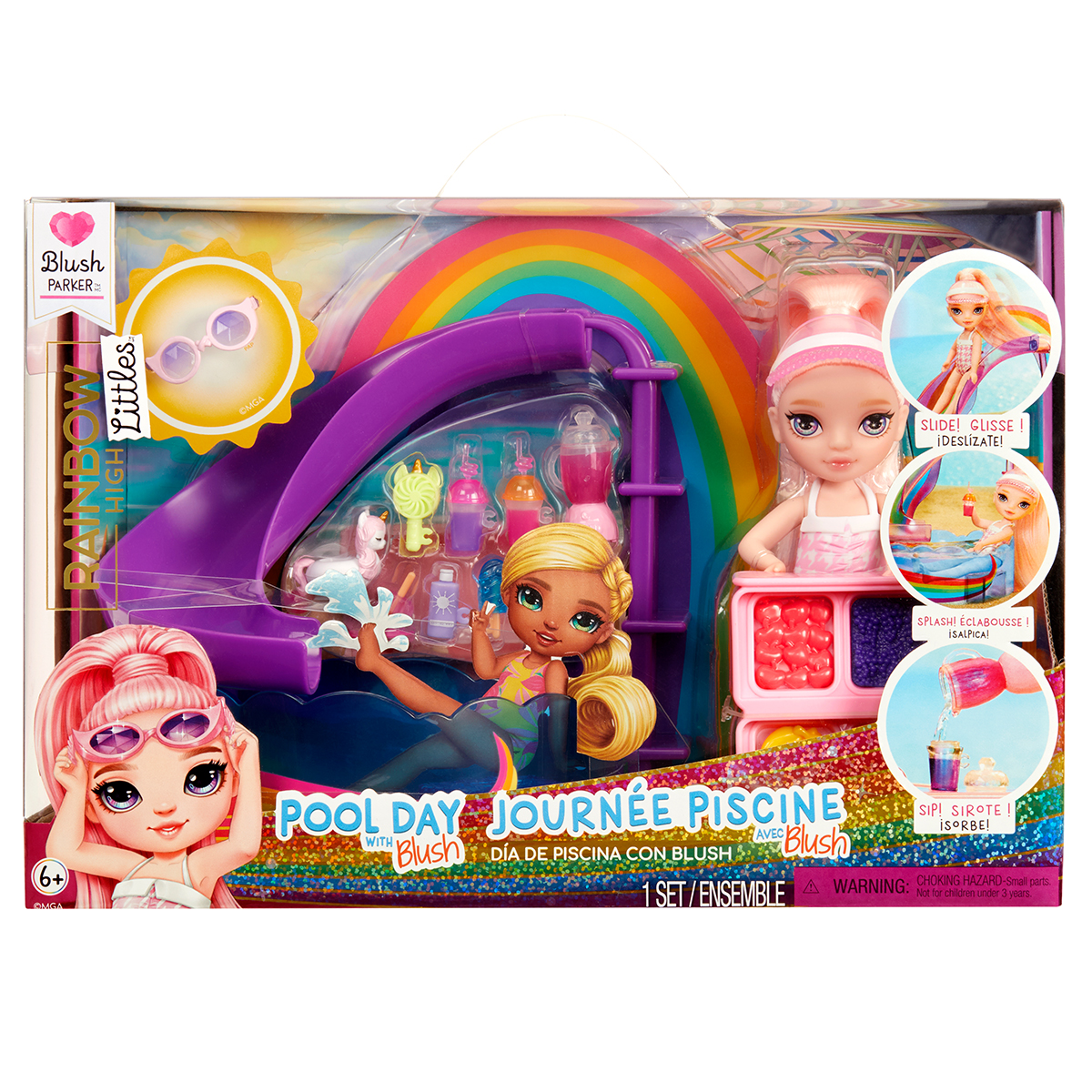 Ігровий набір Rainbow High Littles Веселкове свято в басейні з лялькою Блаш 15 см — превʼю 12