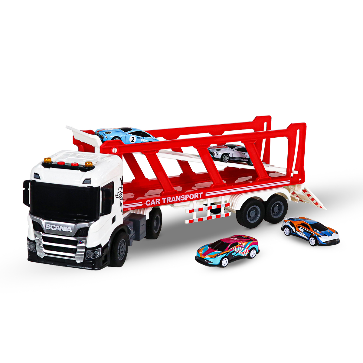 Ігровий набір Автоперевізник Scania TechnoDrive з 4 машинками світло звук 41 см — превʼю 26