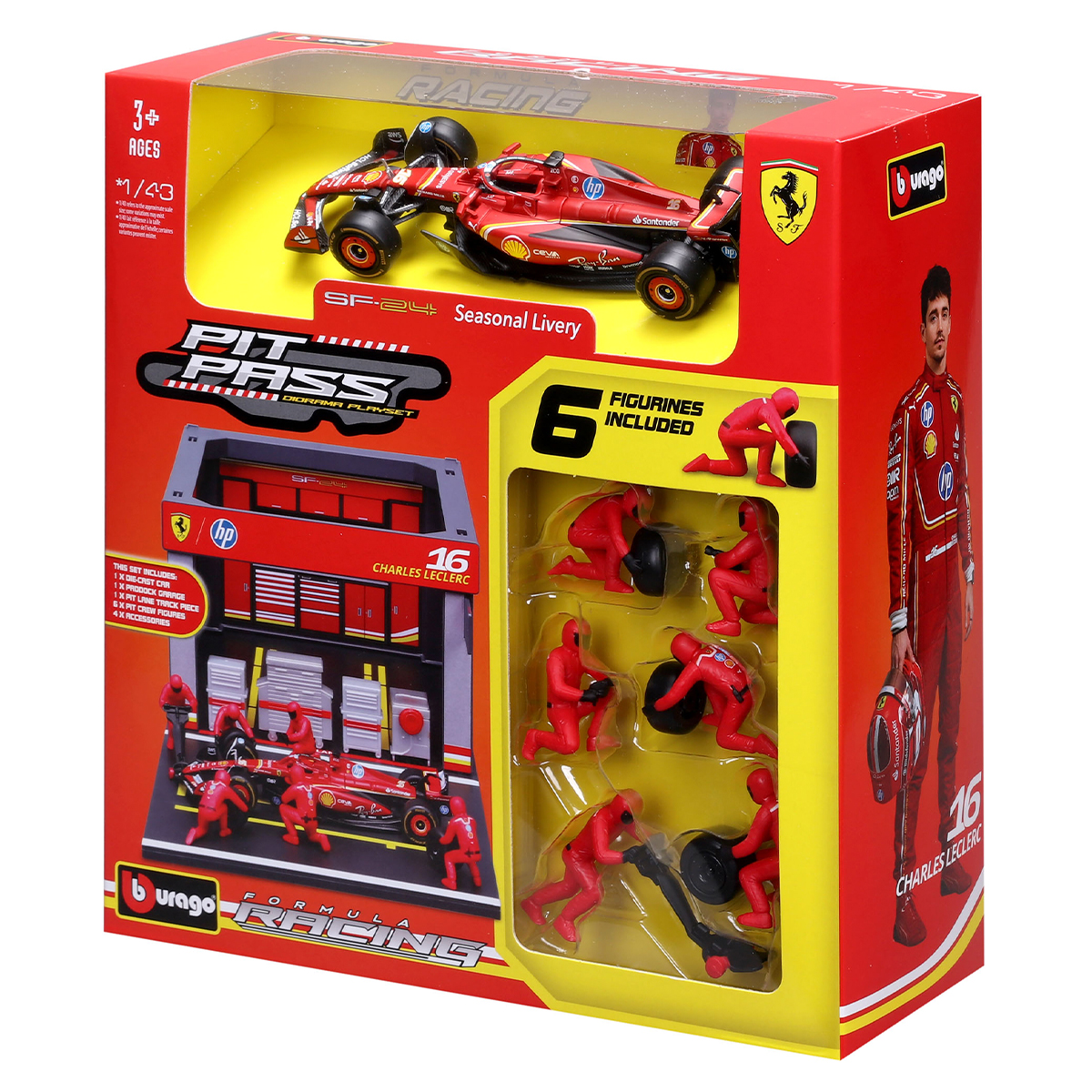 Ігровий набір Pit Pass Ferrari SF-24 Bburago з болідом та механіками 1:43 — превʼю 11
