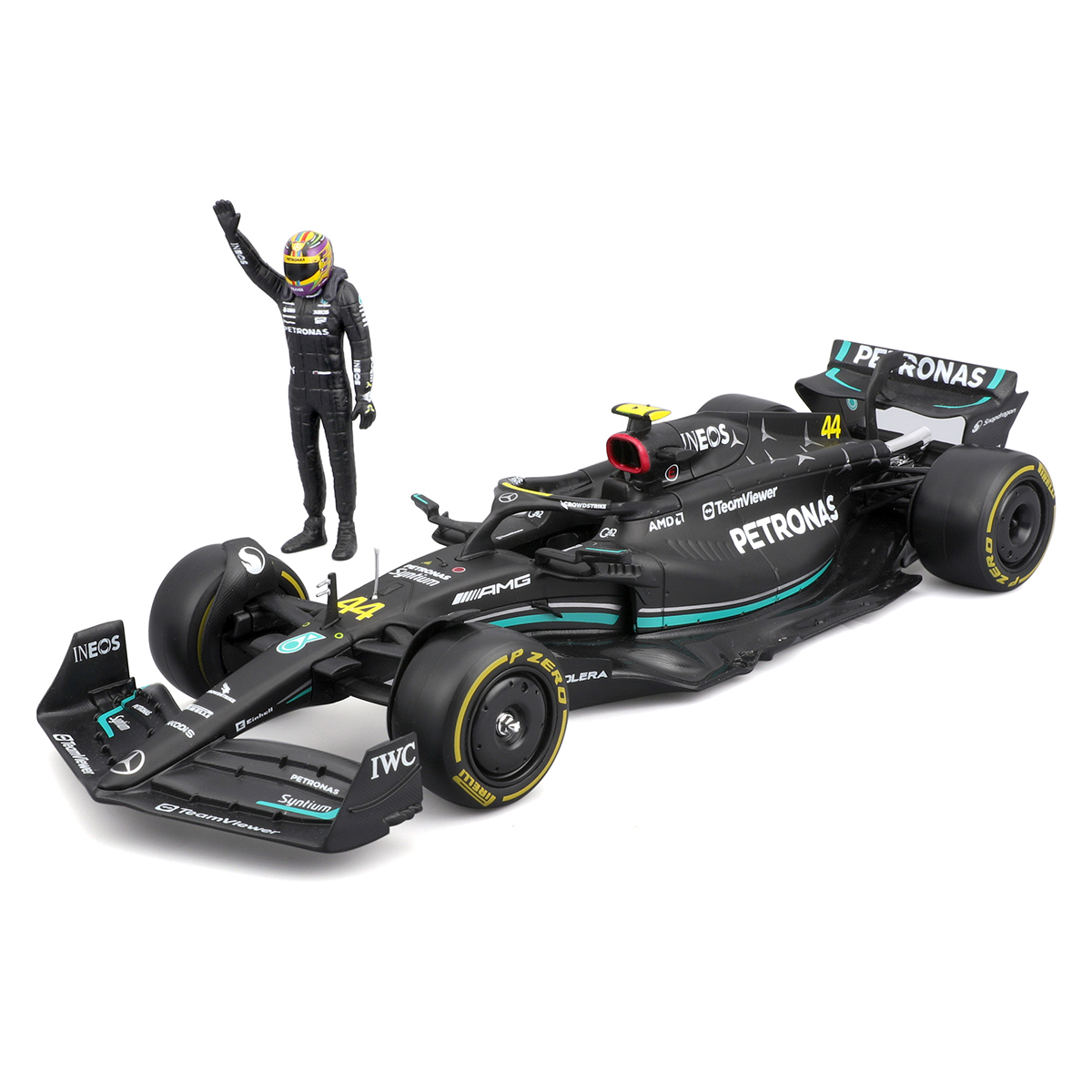 Автомодель Bburago Mercedes-AMG F1 W14 E Performance 1:24 з фігуркою Чорна — превʼю 13