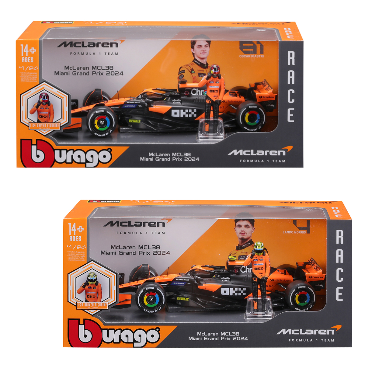 Автомодель Bburago McLaren MCL38 1:24 з фігуркою гонщика — превʼю 24