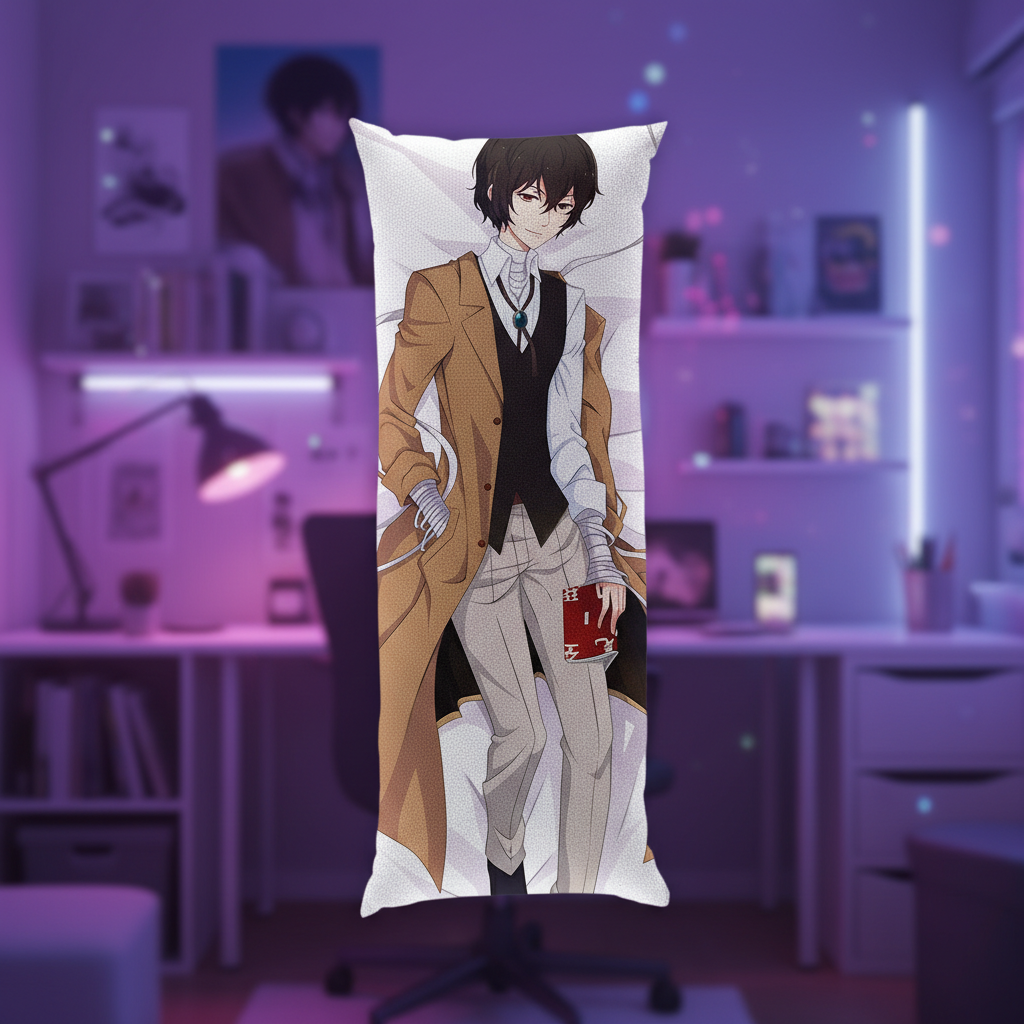 Подушка дакімакура Осаму Дадзай Osamu Dazai Бродячі пси літературні генії Bungou Stray Dogs 13х34 см — превʼю 4