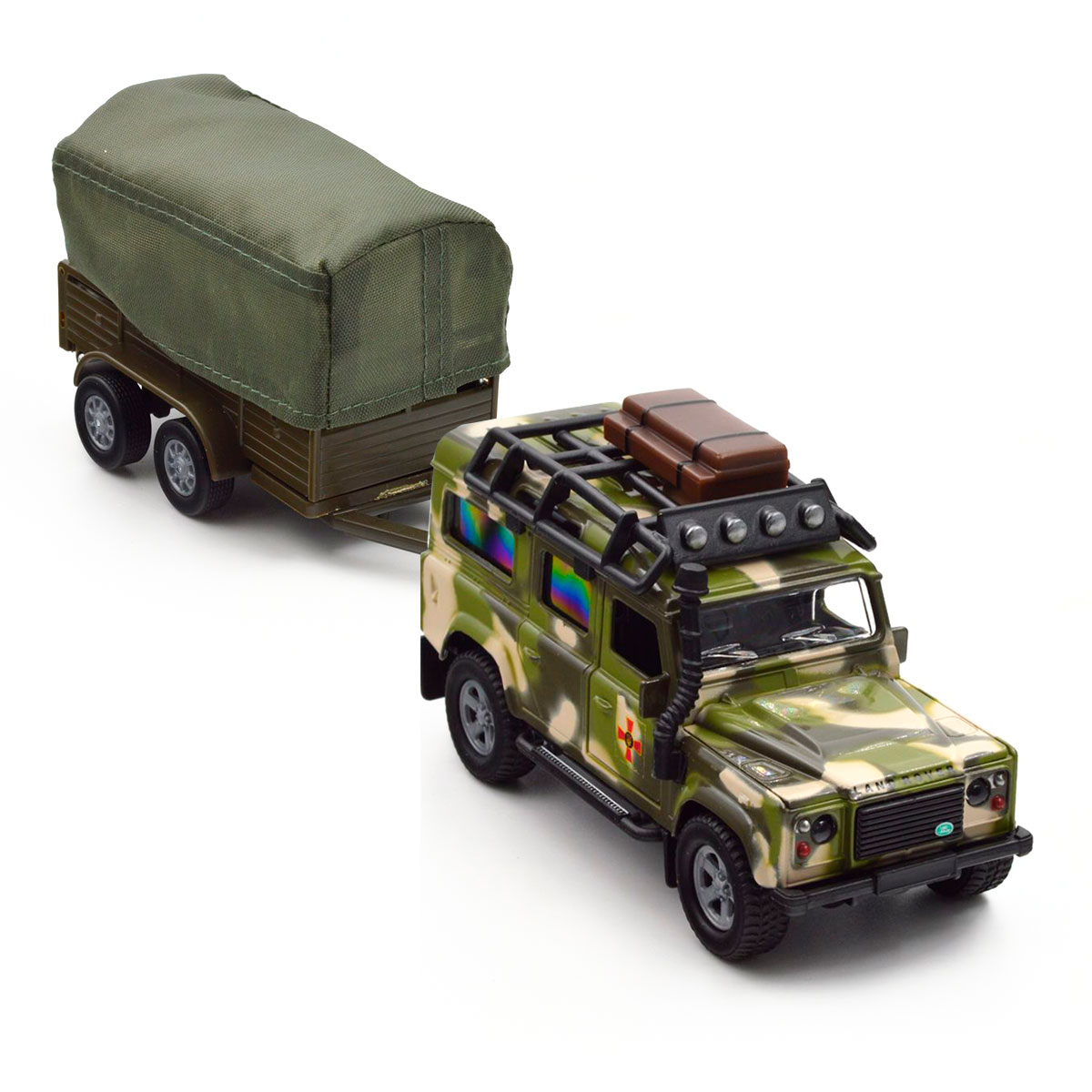 Ігровий набір TechnoDrive Land Rover Defender Мілітарі з причепом 27 см металевий — превʼю 11