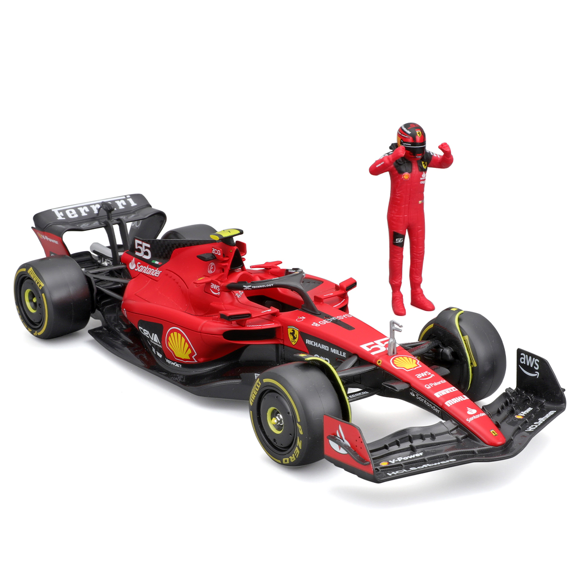 Автомодель Bburago Ferrari SF-23 з фігуркою гонщика 1:24 Червона — превʼю 21
