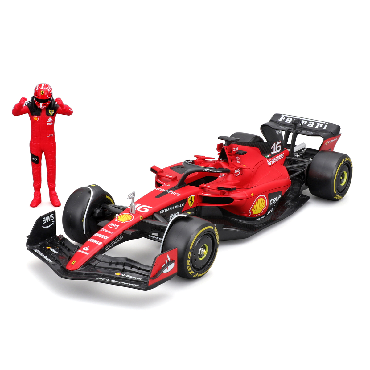 Автомодель Bburago Ferrari SF-23 з фігуркою гонщика 1:24 Червона — превʼю 12