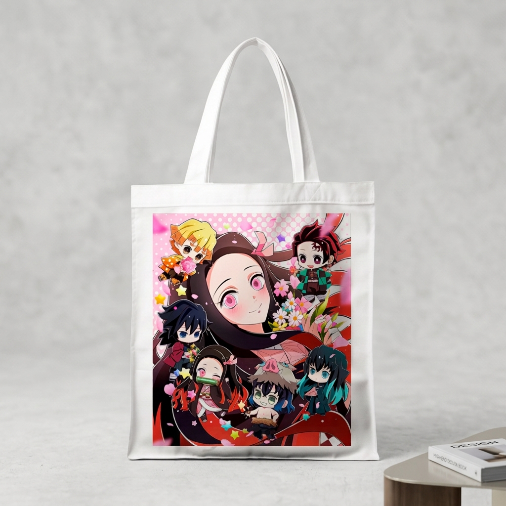 Сумка-шопер Клинок який знищує демонів (Demon Slayer: Kimetsu no Yaiba) біла з льону (17250) — превʼю 3