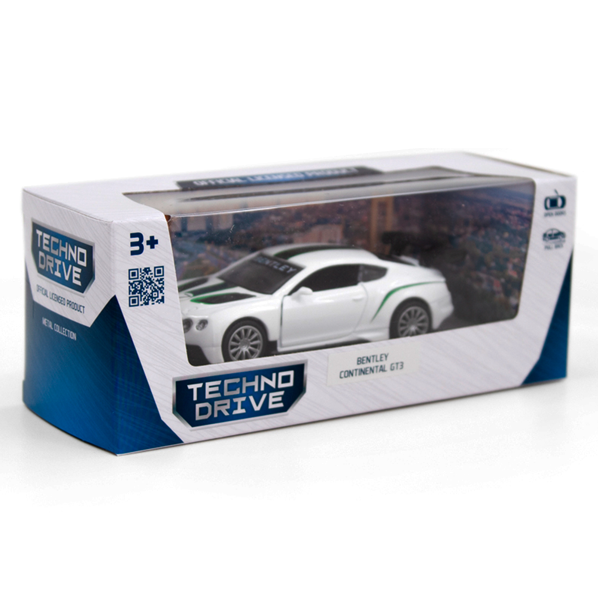 Автомодель Bentley Continental GT3 TechnoDrive металева з функцією pull-back Біла — превʼю 4