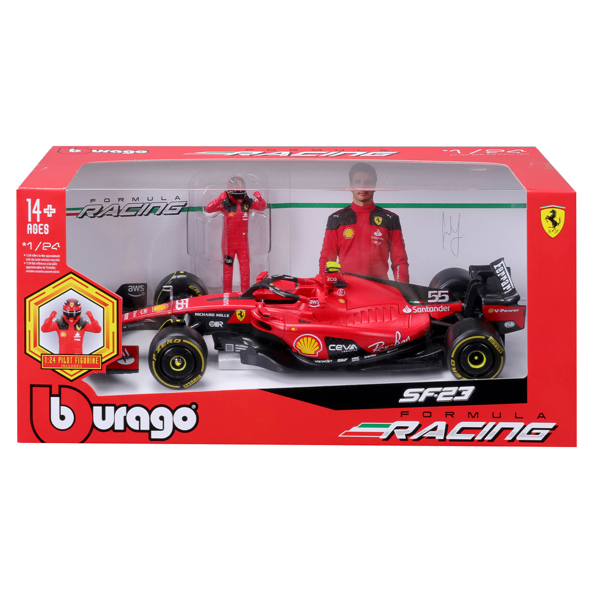 Автомодель Bburago Ferrari SF-23 з фігуркою гонщика 1:24 Червона — превʼю 13