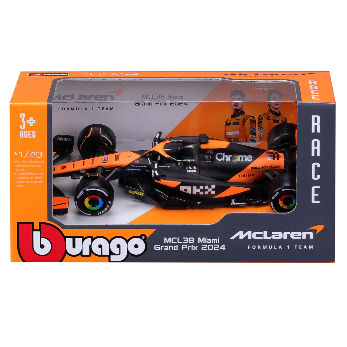 Автомодель Bburago McLaren F1 MCL38 2024 Чорно-помаранчева 1:43 — превʼю 17