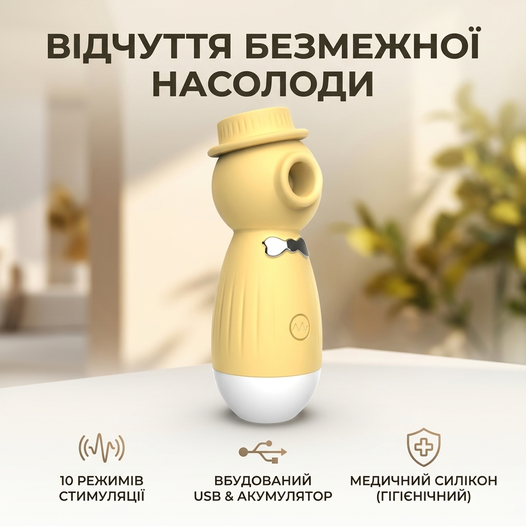 Вібратор вакуумний кліторальний Lilo USB медичний силікон 10,6x3,89 см Жовтий