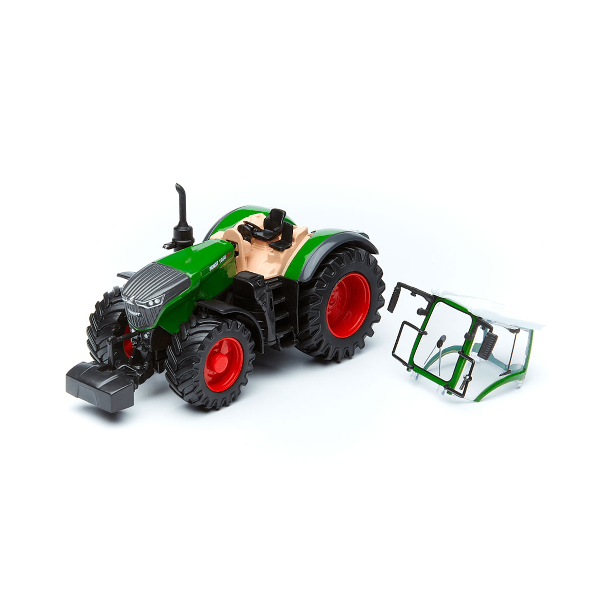Трактор Bburago Fendt 1050 Vario з роторними граблями 10 см Червоно-зелений — превʼю 16