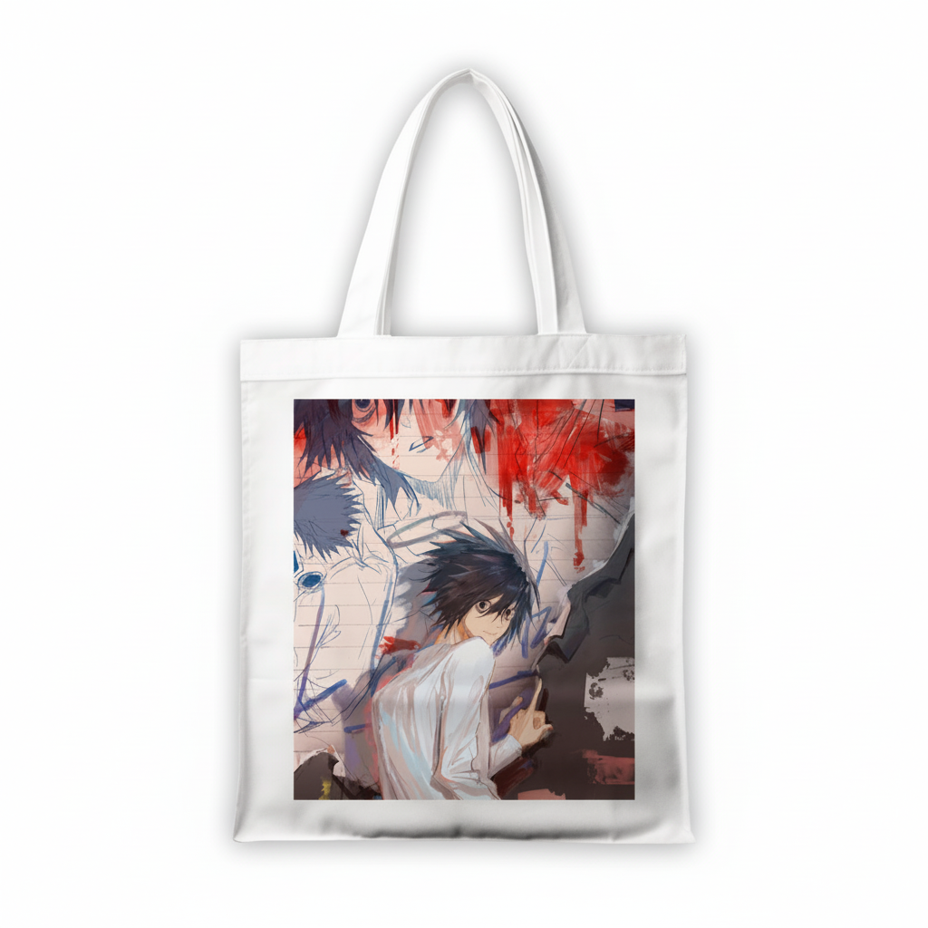 Сумка-шопер Зошит смерті Death Note Л 39x35 см біла з льону 6560 — превʼю 2