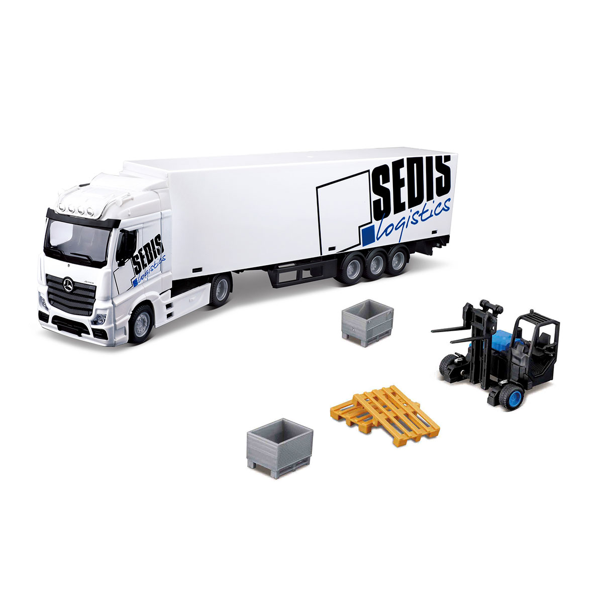 Ігровий набір Bburago Фура Mercedes-Benz Actros з навантажувачем 1:43 — превʼю 1