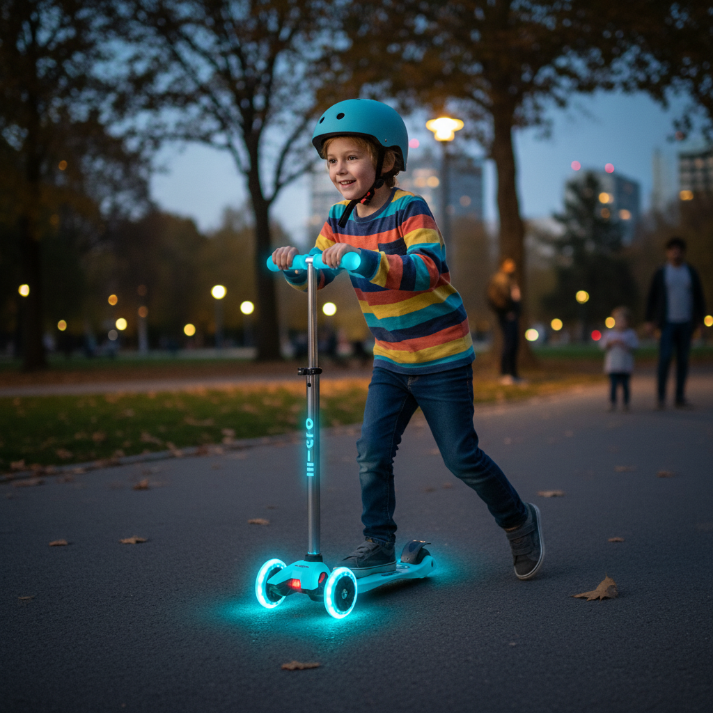 Самокат дитячий триколісний Micro Maxi Deluxe Glow LED зі світлом Блакитний — превʼю 13