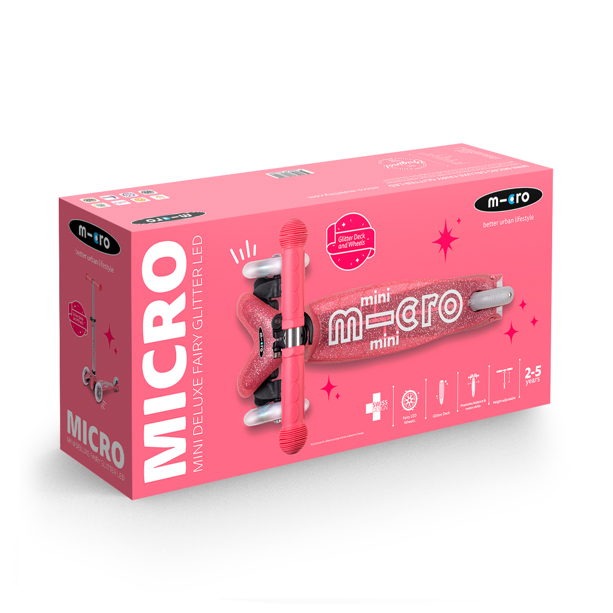 Самокат дитячий триколісний Micro Mini Deluxe Fairy Glitter LED Рожевий — превʼю 17