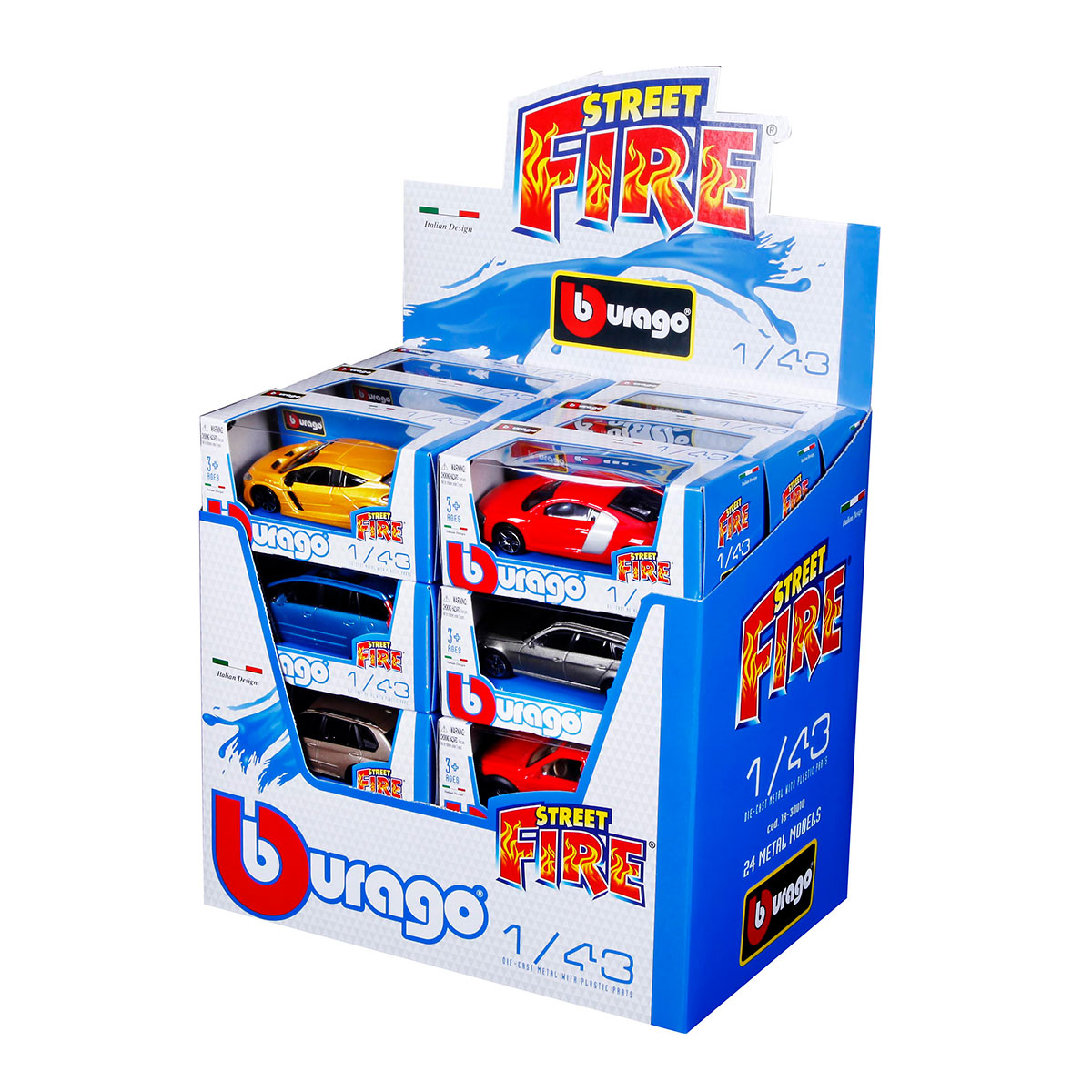 Автомоделі Bburago Street Fire в блакитному диспенсері 1:43 24 шт — превʼю 3