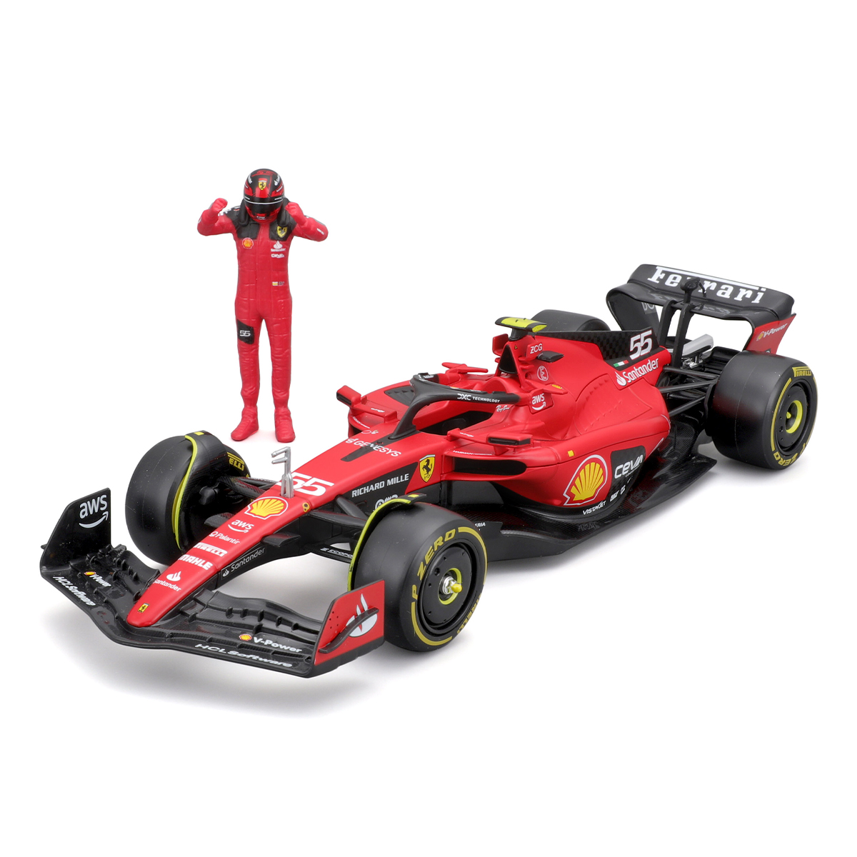 Автомодель Bburago Ferrari SF-23 з фігуркою гонщика 1:24 Червона — превʼю 19