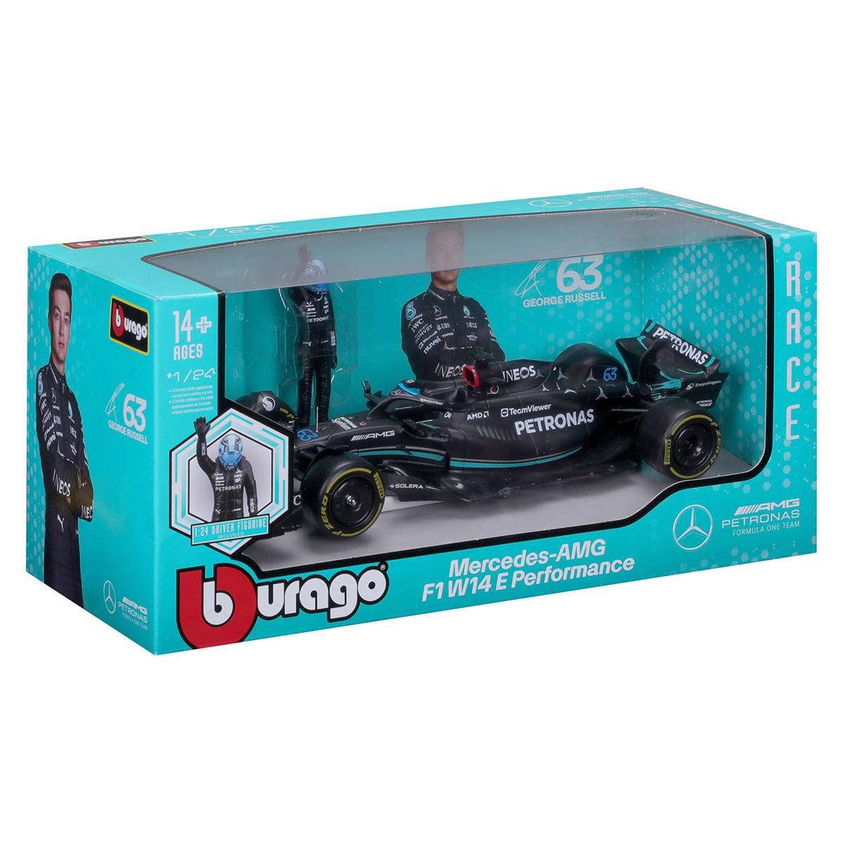 Автомодель Bburago Mercedes-AMG F1 W14 E Performance 1:24 з фігуркою Чорна — превʼю 16