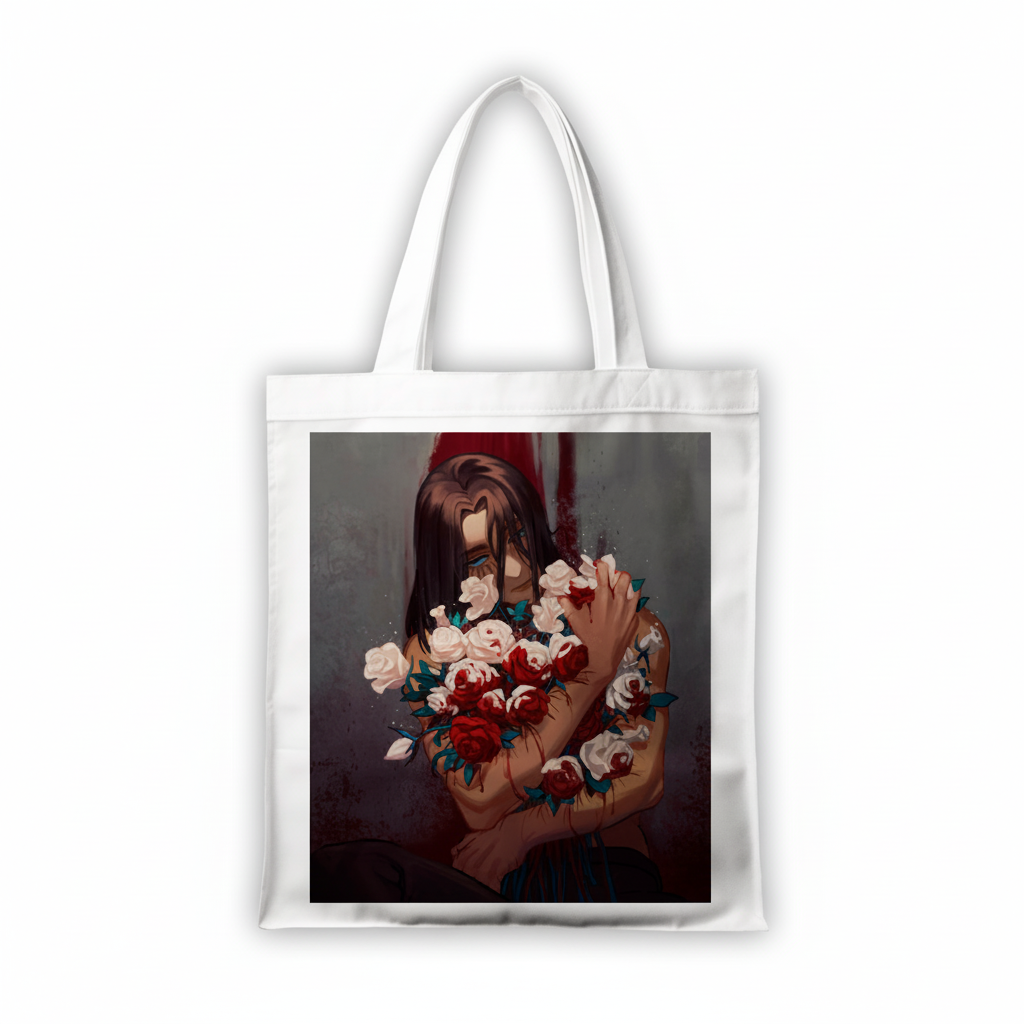 Сумка-шопер Атака титанів Attack on Titan Ерен Єгер 39x35 см біла з габардину 11423 — превʼю 2