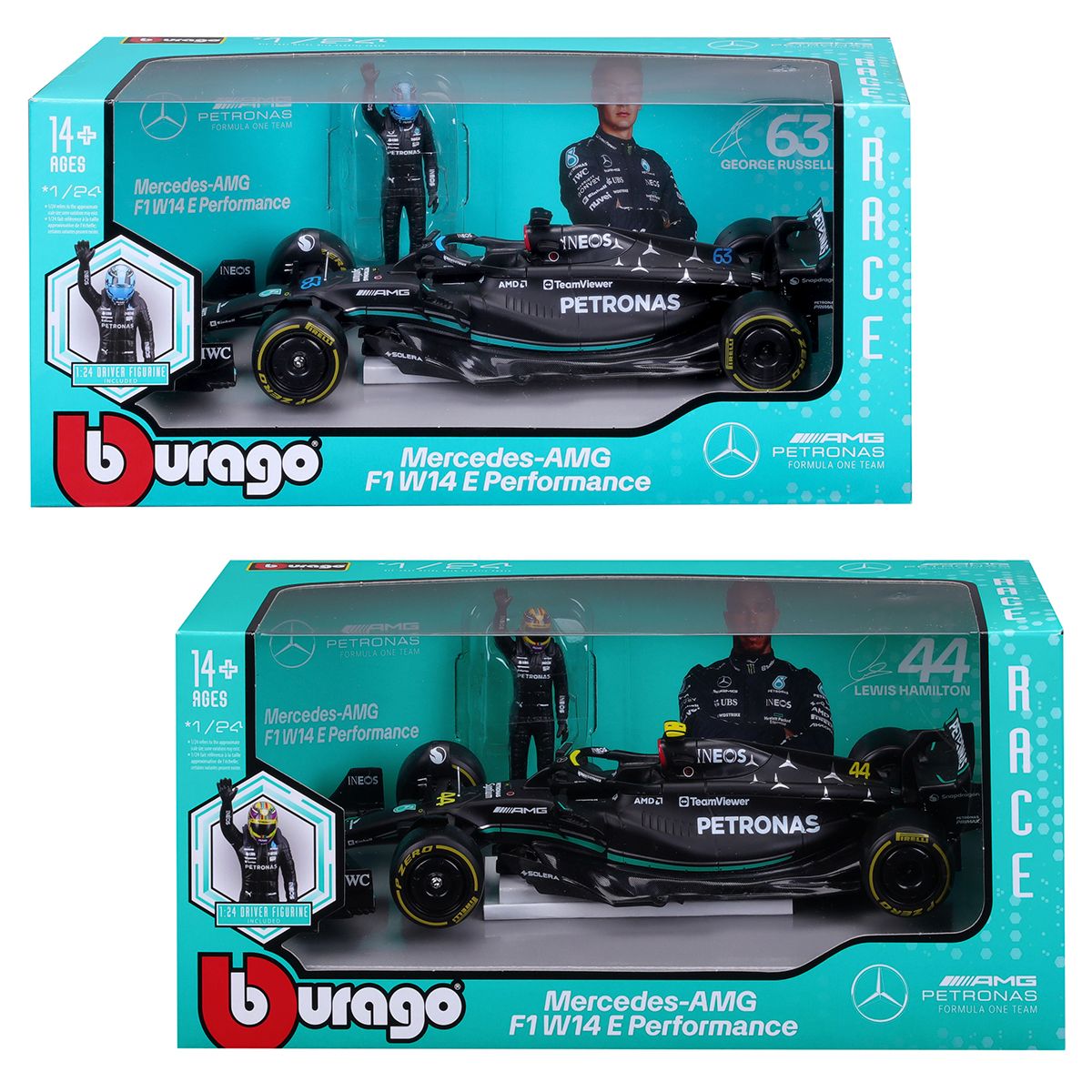 Автомодель Bburago Mercedes-AMG F1 W14 E Performance 1:24 з фігуркою Чорна — превʼю 24