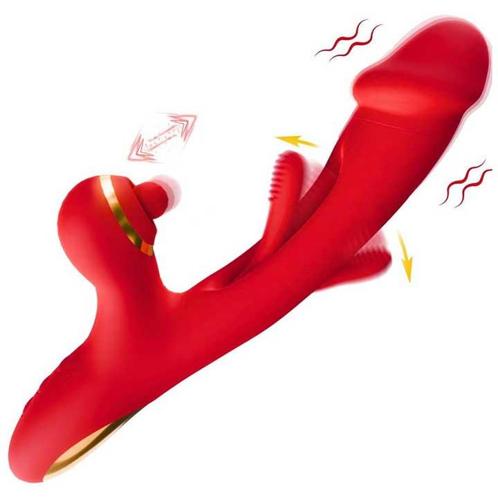 Вібратор точки G та постукуванням клітора 3в1 Pretty Love Finger Bunny 21 режим Червоний