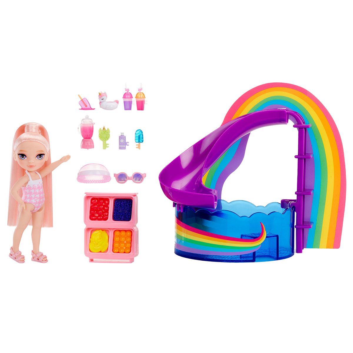 Ігровий набір Rainbow High Littles Веселкове свято в басейні з лялькою Блаш 15 см — превʼю 15
