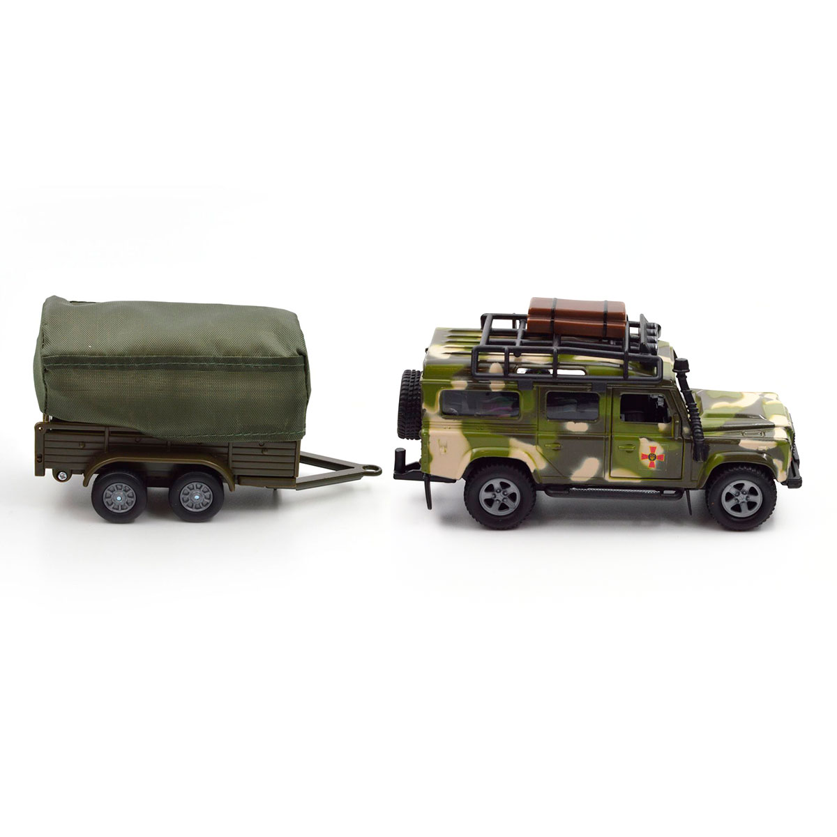 Ігровий набір TechnoDrive Land Rover Defender Мілітарі з причепом 27 см металевий — превʼю 10