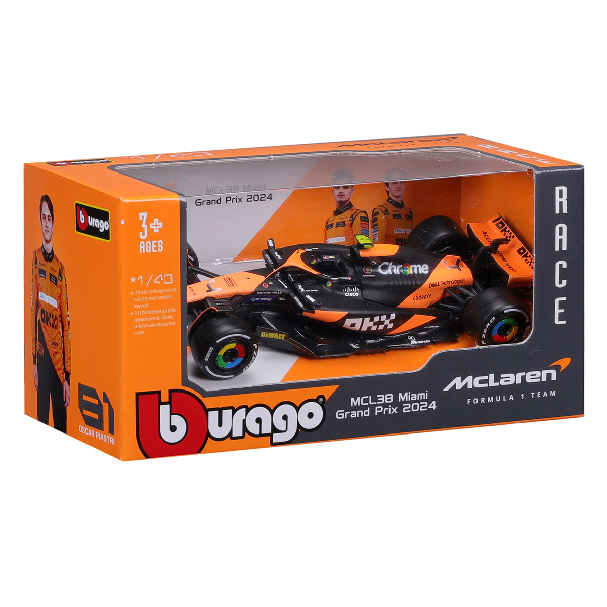 Автомодель Bburago McLaren F1 MCL38 2024 Чорно-помаранчева 1:43 — превʼю 14