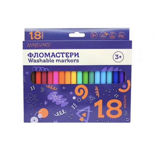 Набір фломастерів 18 кольорів у коробці Malevaro — превʼю 2