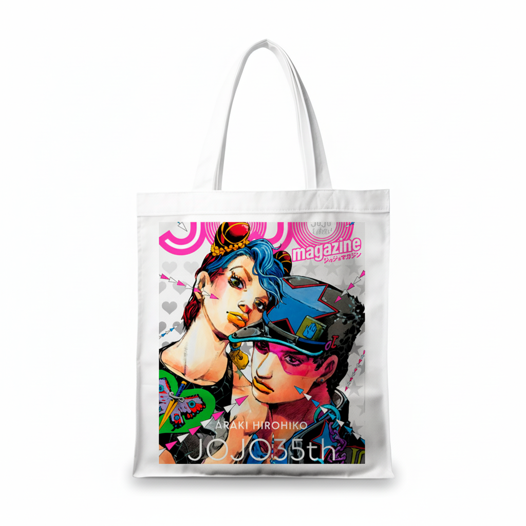 Сумка-шопер Неймовірні пригоди ДжоДжо JoJo s Bizarre Adventure 39x35 см біла з габардину 11864 — превʼю 2
